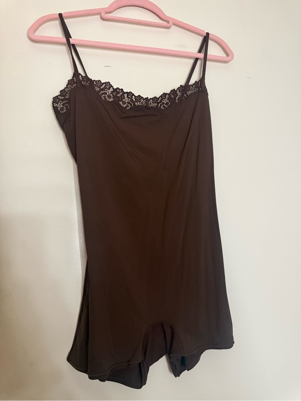 SKIMS Brown Lace-Trim Cami Romper